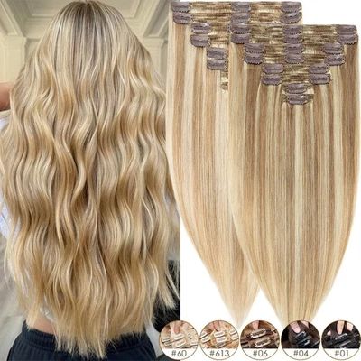 Clip grueso de doble trama en extensiones de cabello humano Remy ruso Balayage cabeza completa Foto 1 de 4