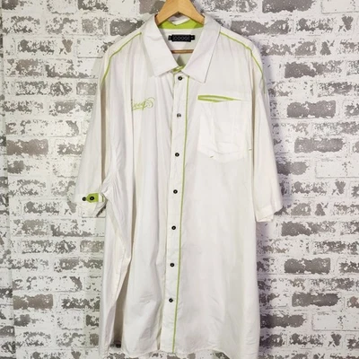 Coogi Men's White Green Button Down Shirt Embroidered Coogi Oversized Streetwear - Image 1 of 4