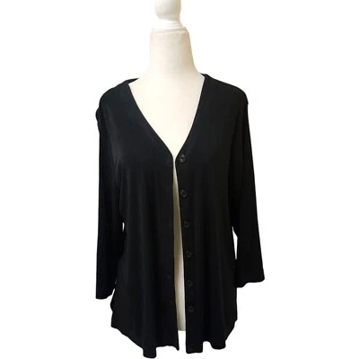 Cárdigan suéter negro elástico con botones French Laundry pequeño grande para mujer Foto 1 de 4