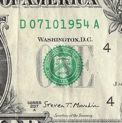 JULY 10 1954 Date Note Fancy Serial Number One Dollar Bill 07 10 1954 - Image 1 of 4