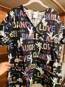 DISNEY 2XL TINKERBELL SCRUB TOP! SMILE! LAUGH! MEDICAL DENTAL VET TECH ๐ท๐! - Picture 1 of 9
