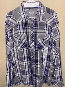 BKE Athletic Fit XXL Black Pearl Snap Black Gray Plaid Long Sleeve Shirt Western - Picture 1 of 11