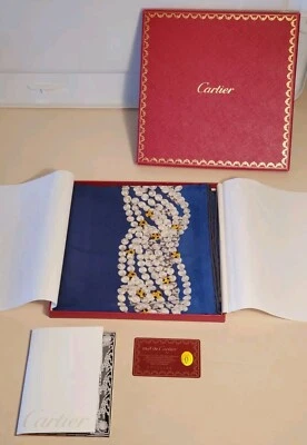 Cartier Bufanda Formal RARA AZUL Motivo Panthere Royale NUEVA SIN ETIQUETA Premium Seda 34" Foto 1 de 4