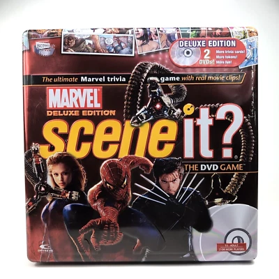 MARVEL Deluxe Edition Scene it? Board Game w/2 DVDs Collector's Tin Complete EUC - Image 1 of 4
