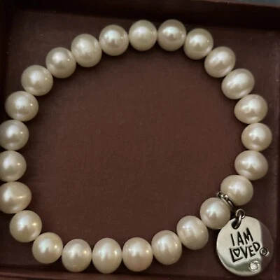 "Brazalete Helzberg Diamond's 925 Plata Cultivada Perla Soy Amado Corazón Dije 8""" Foto 1 de 4