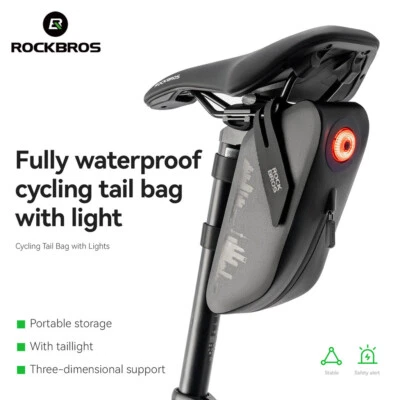 ROCKBROS BicycleRear Seat Bag &Taillight Fully Waterproof Cycling Saddle TailBag - Image 1 of 4