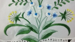 33" Square Embroidered Handmade Blue Color Rosebud Flower Tablecloth Polyester - Picture 1 of 6