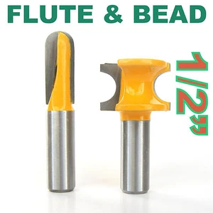 Set di punte router giunto flauto e corrispondenza perline 2 pz 1/2"" SH 1/2"" S" diametro - Foto 1 di 11