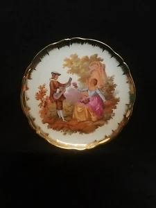 Vtg. Limoges Trinket Dish, France, Gold Rim, Woman and Musician, Signed, 6.5" - Picture 1 of 6