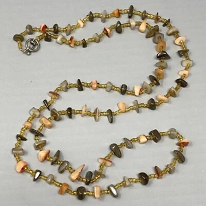 Necklace Mother of Pearl Dyed Brown Orange Fall Colors Sautoir Chip Shell 40" - Picture 1 of 13
