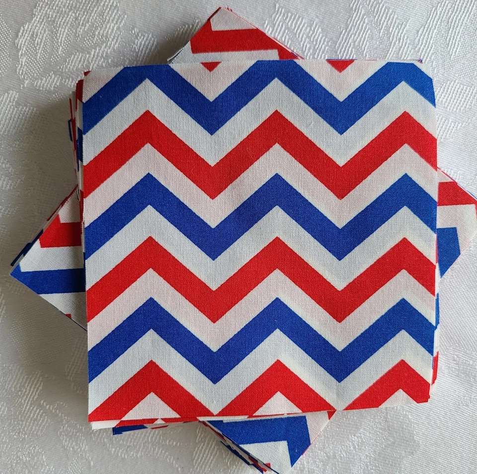 Lot of 79-5" X 5" Fabric Squares 3/8" Chevron Red White Blue Patriotic Quilting  - Image 1 of 2