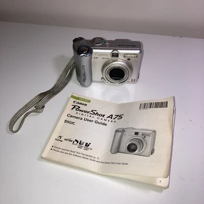 Canon PowerShot Digital Camera A75 3.2 MP 3x Zoom Digital Camera Silver FOR PART - Image 1 of 4