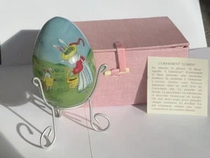 Li Bien Easter Bunny Rabbit Egg Glass Ornament Inside Painted With Box And Stand - Picture 1 of 8