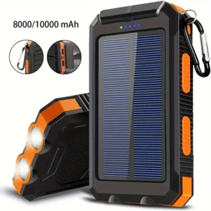 Portable Solar Power Bank 10000mAh/8000mAh, USB Charger, LED Flashlight for Camp - Photo 1 sur 23