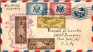 1936 USA NYC Broadway Hindenburg Zeppelin LZ 129 Mail FFC Cover NJ To Germany - Picture 1 of 2