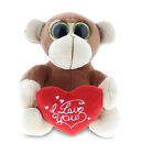 DolliBu I LOVE YOU Plush Big Eyes Monkey – Cute Animal with Heart – 6 Inches
