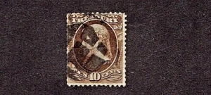 1873 U.S. CLASSIC Official TREASURY 10c Brn JEFFERSON Sc#O77 Used FANCY CANCEL - Picture 1 of 1