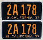 1937 California License Plates Pair. DMV Clear, Restored. Rare 5 Digits.