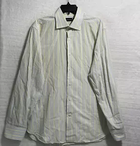 Saks Fifth Avenue Button Shirt Men 16 1.2 Striped Blue Long Sleeve Cotton Collar - Picture 1 of 9