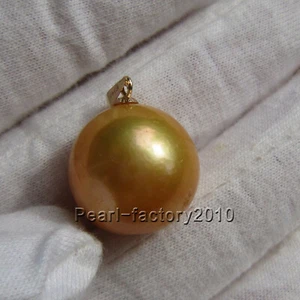 round 14mm natural 14k gold pearl south sea pendant - Picture 1 of 3