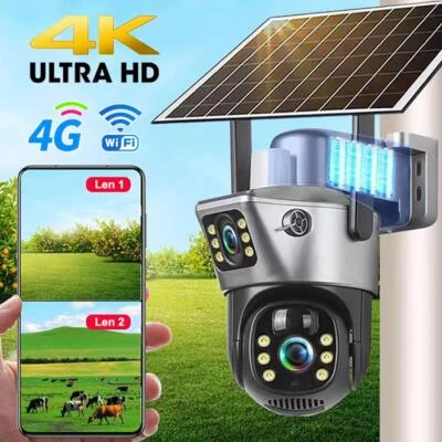 4g SIM Card Solar Camera Dual Lens Outdoor 8mp 4k Low Power Battery Ip Camera Pi - Image 1 of 4