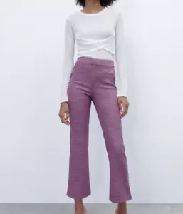 PANTALONES MINI ACAMPANADOS PATA DE GALLO ZARA NUEVOS CON ETIQUETAS Talla Pequeña Rosa/Púrpura - Imagen 1 de 15