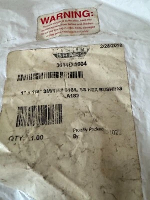 Merit Brass 1" X1/4" 3M/1M#316/L SS HEX Bushing A182 - Image 1 of 3