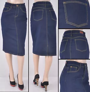 Women stretch 28"Calf Length Skirt indigo denim size XS #WG-76297 DARK - Picture 1 of 5