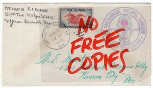 Sobre DESAGRADABLE Remember Pearl Harbor 1942 correo aéreo Jefferson cuarteles - Imagen 1 de 2