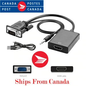 VGA To HDMI Adapter Cable Male to Female Audio Video Converter For Computer - Picture 1 of 9