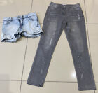 Girls Grey Distressed Sparkly Jeans Denim Co & Blue Jean Shorts By F&F 12-13 Yrs