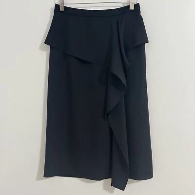 Jason Wu Midi шелковая юбка размер 6 черный оборки спереди пеплум минималист карьера - Изображение 1 из 4