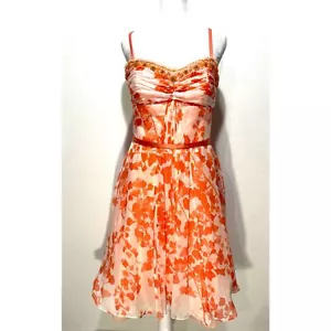 Floral silk dress romantic Y2K spring coquette sequins flare easter women M - Picture 1 of 10
