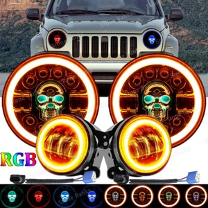 Kits de faros antiniebla LED RGB 7"" combo faros antiniebla de 4"" para Jeep Wrangler JK JKU 07-17 - Imagen 1 de 12