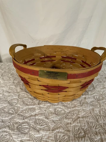 Longaberger 1999 Christmas Popcorn Basket Red w Leather Handles basket Only Cover