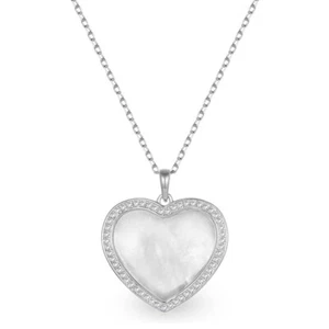 .26Ct Moissanite Heart Pendant 18'' Chain 14K White Gold Mother of Pearl Gift - Picture 1 of 9