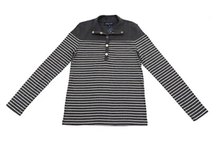 Jones New York Signature 1/4 Snap Men's Size M Gray Striped Long Sleeve Pullover - Picture 1 of 6