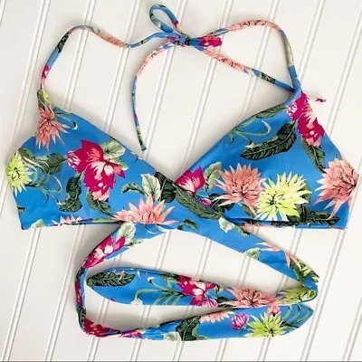 Tori Praver Swim Floral Halter Wrap Bikini Top Bathing Suit Tropical Boho Large - Image 1 of 4