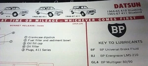 1964 1965 1966 1967 DATSUN BLUEBIRD   -  BP Australia Lube Chart - Picture 1 of 2