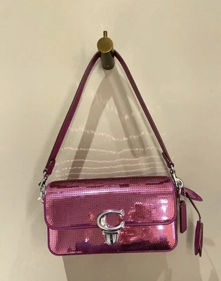 NWT Coach CM428 Studio Baguette 20 Shoulder Bag Crossbody Sequins Leather-Pink - Image 1 of 4