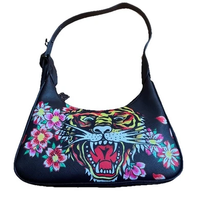 Ed Hardy Siberia Hills Shoulder Bag Black Y2K Purse Vintage Tattoo Rare New - Image 1 of 4