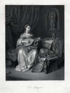 Die Sängerin. Originaler Stahlstich n. Bega um 1870 - Bild 1 von 2