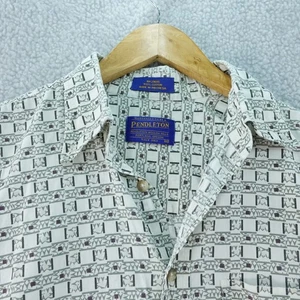 Pendleton Mens M Cream Geometric Print Short Sleeve Button Up Shirt Stretch - Picture 1 of 5