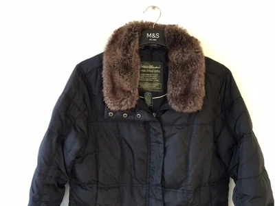 Eddie Bauer Down Puffer Jacket Womens Medium Full Zip Quilted Fur Collar  - Image 1 of 4