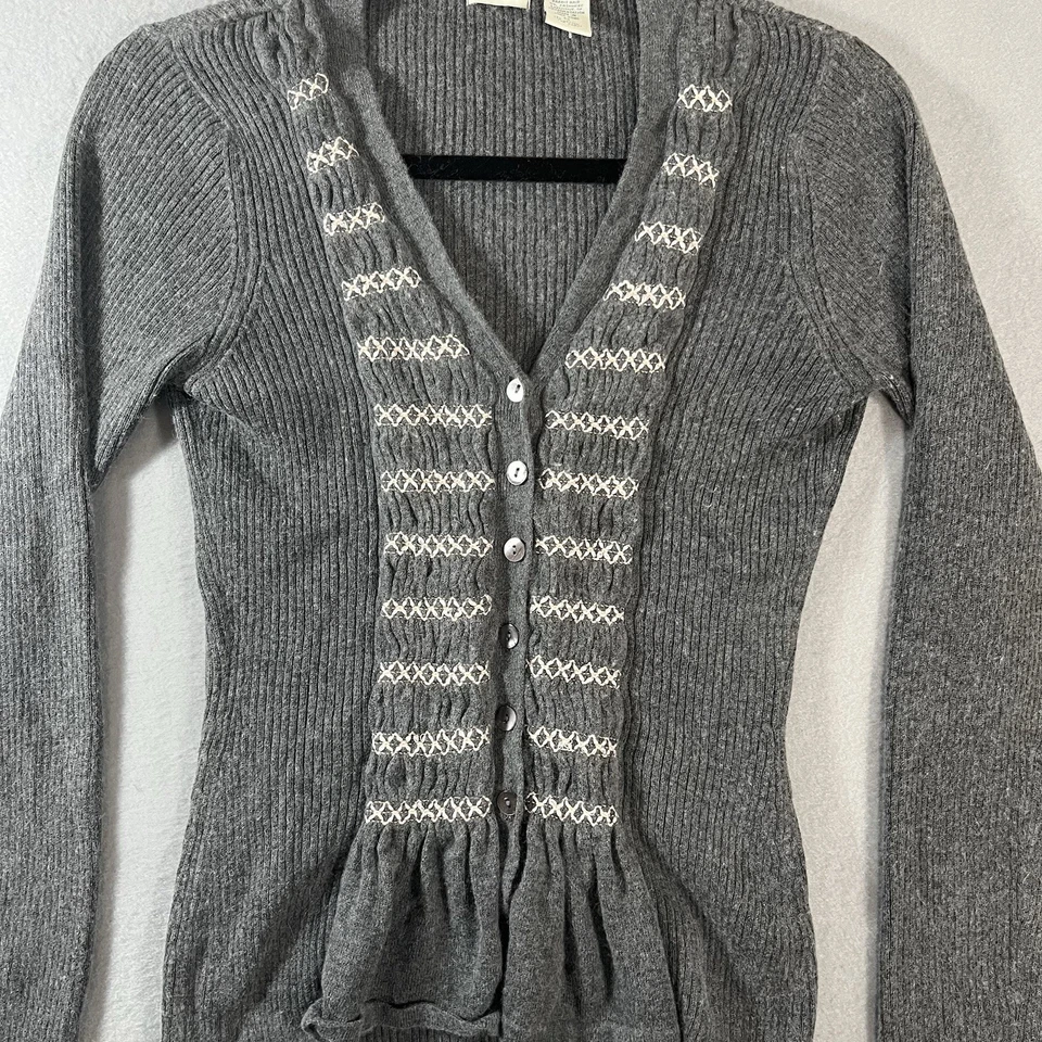 Cárdigan Acanalado Anthropologie Odille M Gris Algodón Angora Mezcla Cachemira Y2K Foto 1 de 4