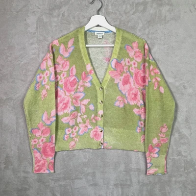 Cardigã verde floral Sundance tamanho P mistura de lã chalé núcleo country preppy - Imagem 1 de 4