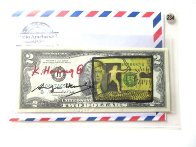 A.WARHOL/K. HARING: 2$ Banknote Orig. signiert-skizziert  USPS 13. Apr. 1976! - Bild 1 von 4