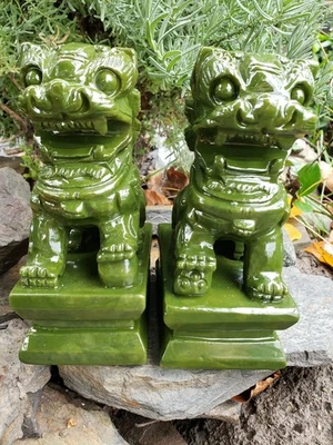 Par de leones guardianes imperiales de jade verde de 6" (perros Foo o Fu) Feng Shui jardín Foto 1 de 4