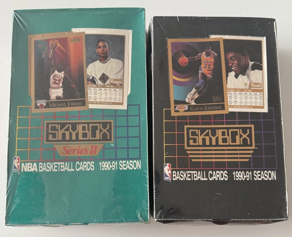 Баскетбольные карточки 1990-91 SkyBox NBA серии 1 и 2 в заводской упаковке 72 упаковки - Изображение 1 из 1