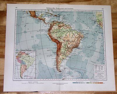 1928 Vintage Map Of South America Argentina Ecuador Colombia Venezuela Brazil • 19.96$